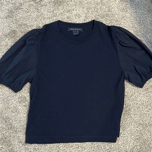 Navy short sleeved blouse; French Connection; small
